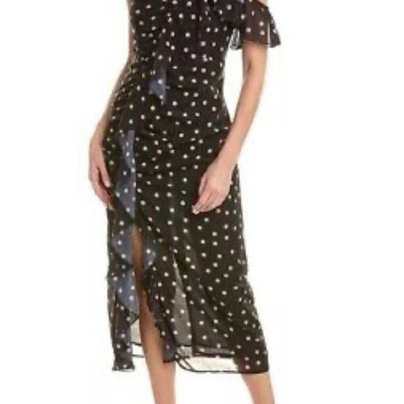 Zara Black Polka Dot One-Shoulder Dress - Size M - Picture 5 of 6